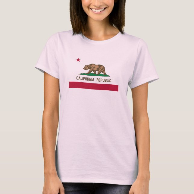 Camiseta de bandeirola branca de urso da Califórni (Frente)
