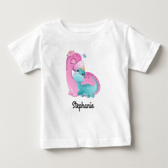 Camiseta de bebé com nome personalizado | dinossau (Frente)
