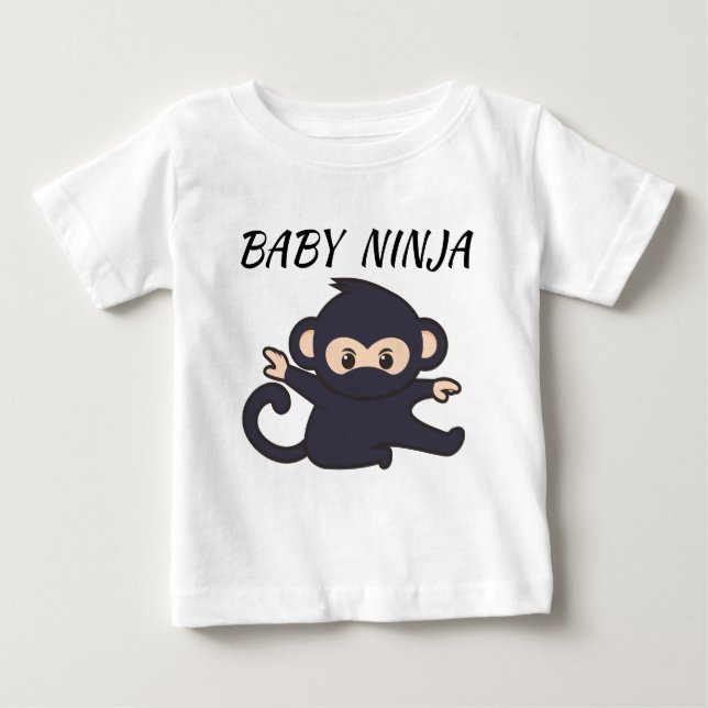 camiseta de bebê com uma foto ninja e um texto nin (Frente)
