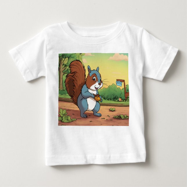Camiseta de Bebê de Algodão Suave com Esquilo de C (Frente)