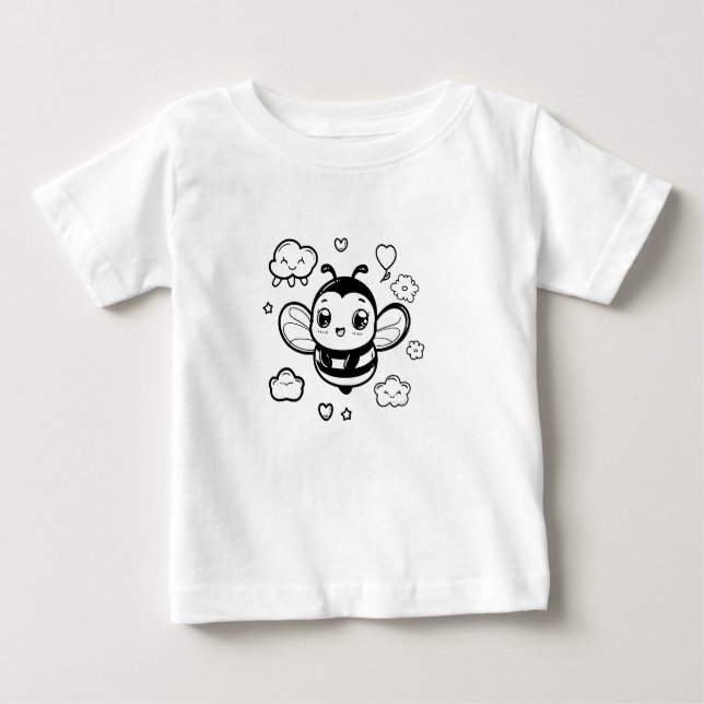 Camiseta de Bebê de Cartoon Bonito - Camisa Preta  (Frente)