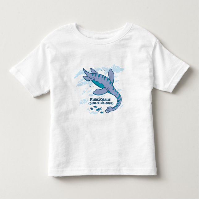 Camiseta de bebê dinossauro azul de Plesiossaur (Frente)