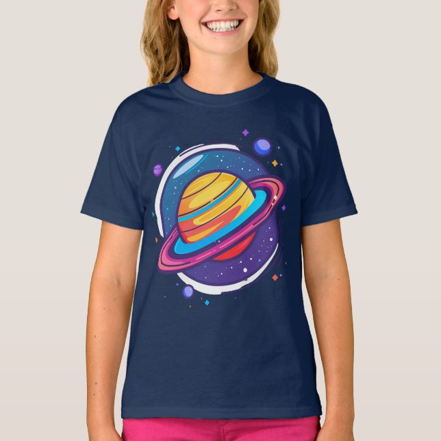 Camiseta de Bebê do Planeta Saturno Fofo – Espaço  (Frente)