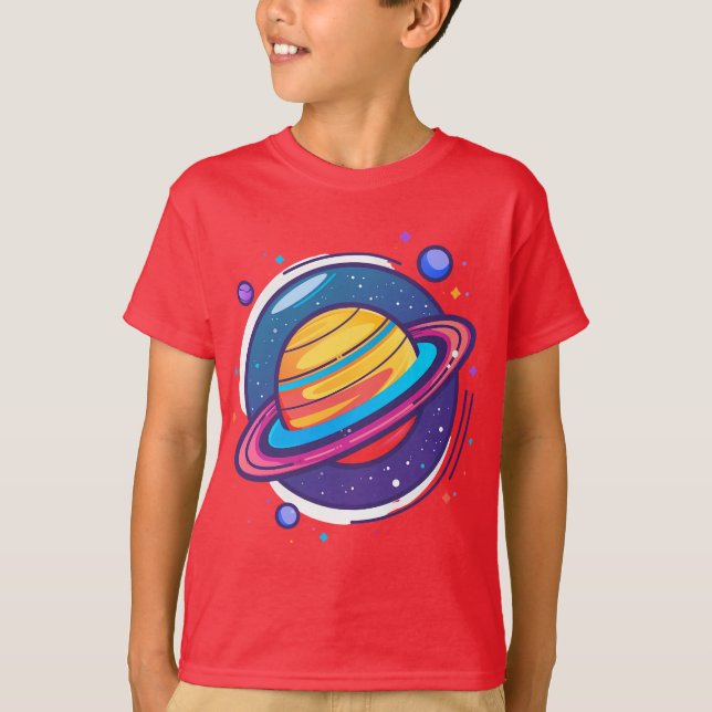 Camiseta de Bebê do Planeta Saturno Fofo – Espaço  (Frente)