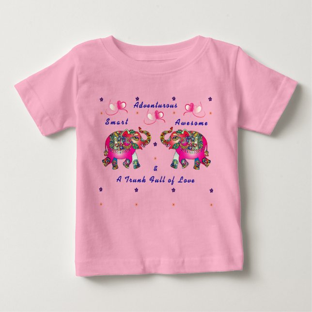 Camiseta de Bebê Elefante Artístico Fofo e na Moda (Frente)