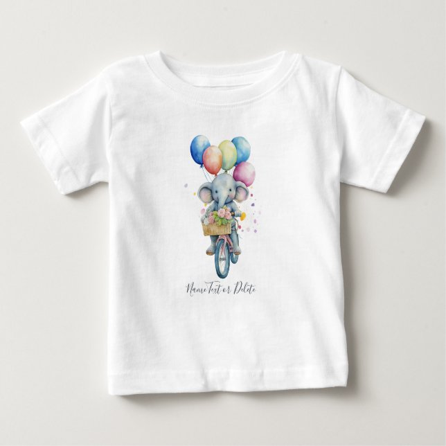 Camiseta de Bebê Elefante de Ciclismo Aquarela (Frente)