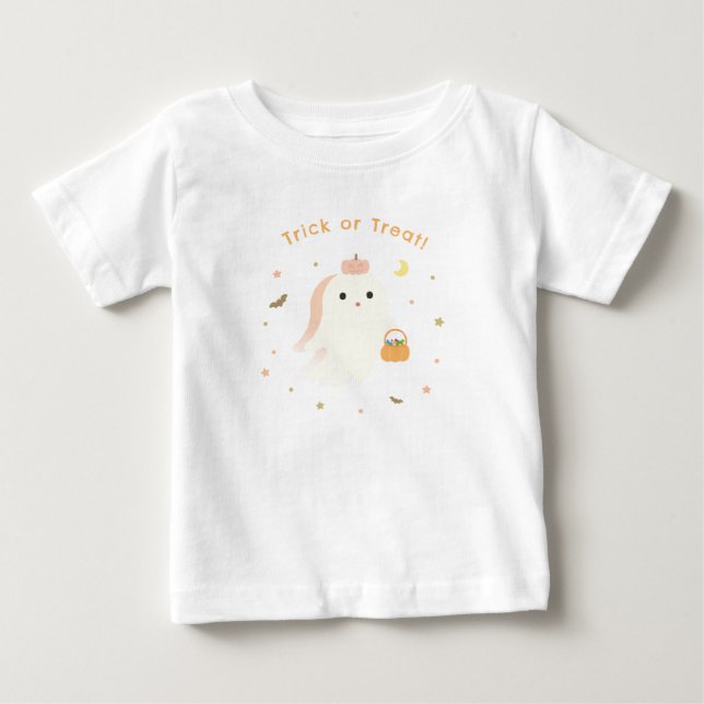 Camiseta de Bebê Fantasma Kawaii para Doce ou Trav (Frente)