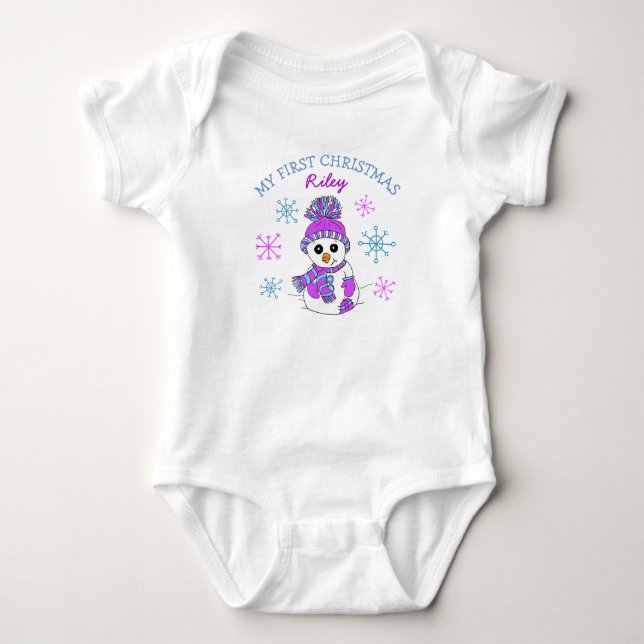 Camiseta de Bebê Flocos de Neve e Boneco de Neve d (Frente)