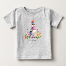 Camiseta de Bebê Floral de Pássaro Azul Fofo Rosa