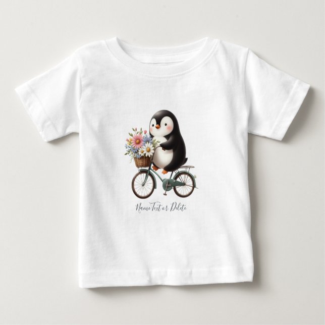 Camiseta de Bebê Floral Penguin Bicicleta (Frente)