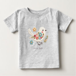 Camiseta de Bebê Floral Pequeno Pássaro Branco