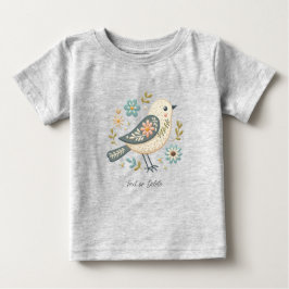 Camiseta de Bebê Floral Pequeno Pássaro Verde