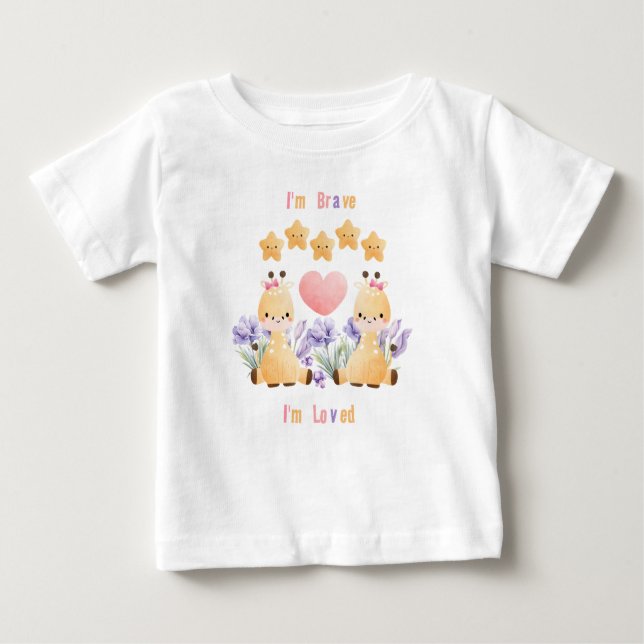Camiseta de Bebê Girafa Bonita | Sou corajoso - Es (Frente)