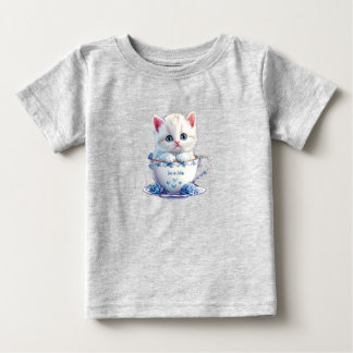 Camiseta de Bebê Kitten in Cup Blue Flowers