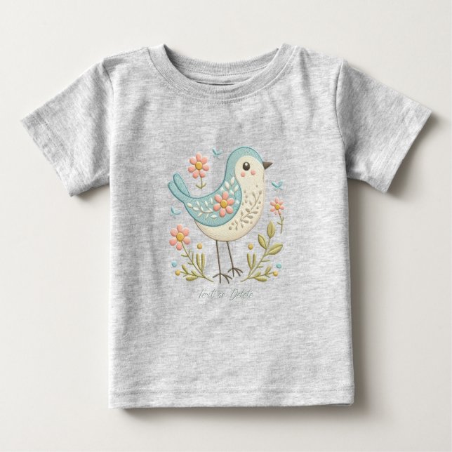 Camiseta de Bebê Little Bird Floral Verde (Frente)