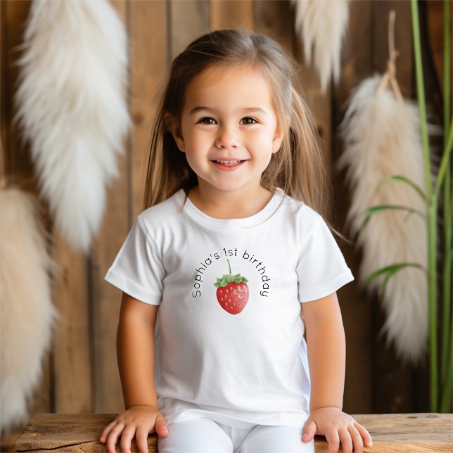 Camiseta de Bebê para 1º Aniversário de Morango (Criador carregado)