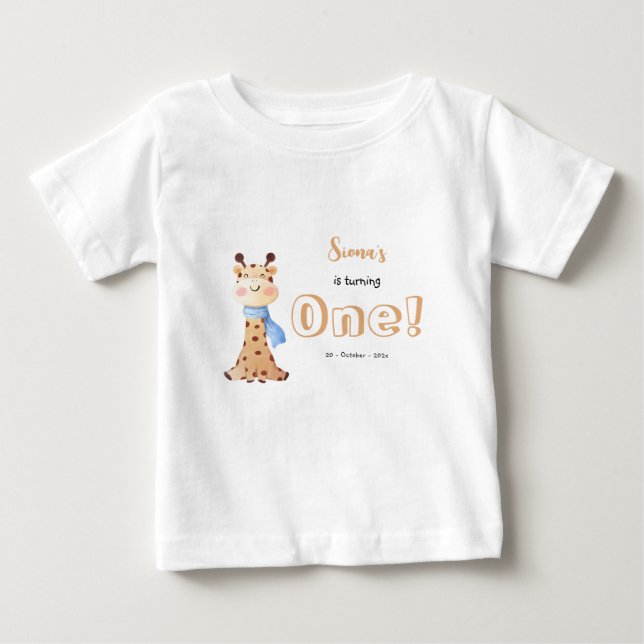Camiseta de Bebê para o 1º Aniversário de Girafa B (Frente)