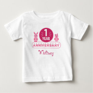 Camiseta de bebê para o primeiro aniversário Pink