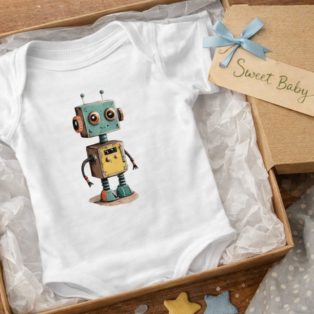 Camiseta de Bebê Robô Retro Fofa (Criador carregado)