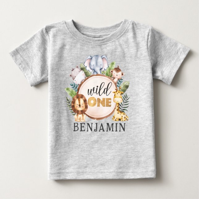 Camiseta de Bebê Safari Selvagem de Um primeiro an (Frente)