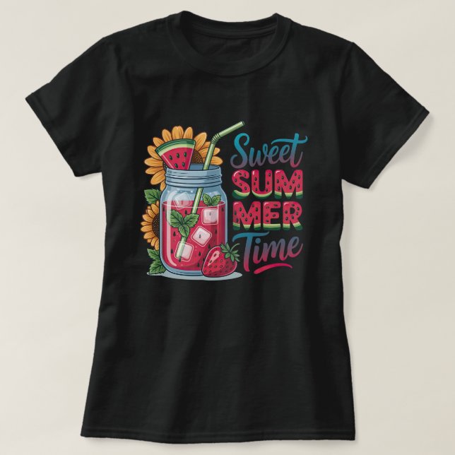 Camiseta de Bebida de Melancia Doce Tempo de Verão (Frente do Design)