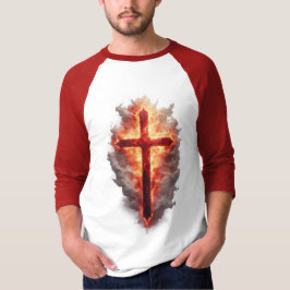 Camiseta de beisebol com cruz cristã flamejante ma