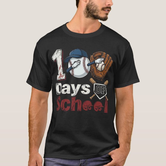 Camiseta de beisebol com Dabbing de 100 dias de es (Frente)