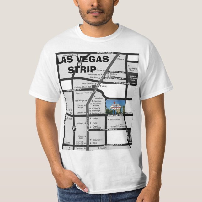Camiseta Dê boas-vindas ao mapa de tira de LAS VEGAS (Frente)