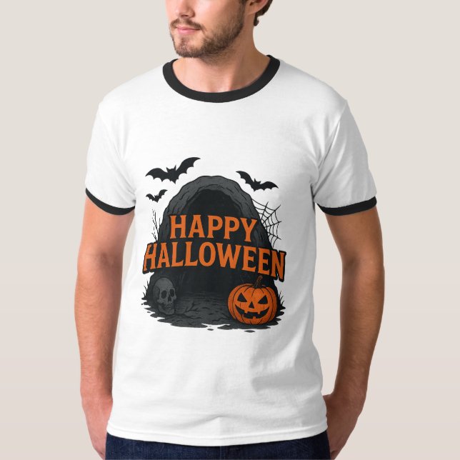 Camiseta de Boas Vindas de Halloween da Caverna As (Frente)