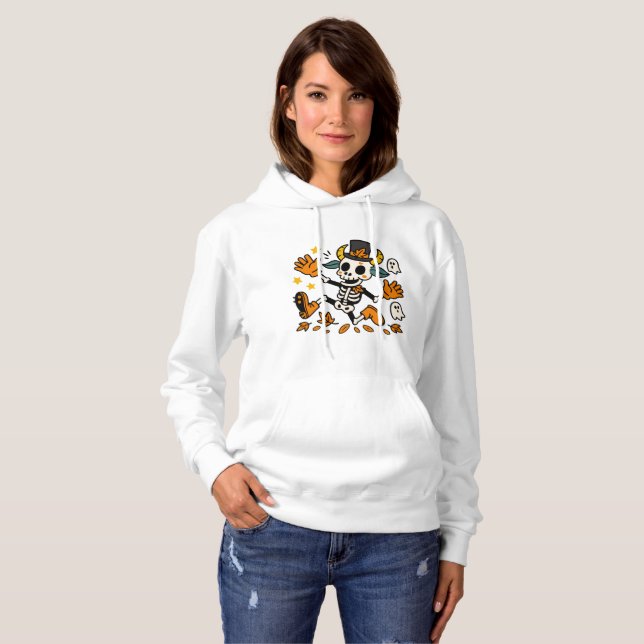 Camiseta de Bode Esqueleto Assustador Fofo com Car (Frente Completa)