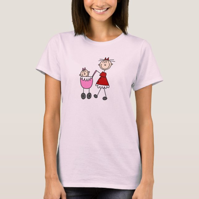 Camiseta de Boneco de Palito de Mãe e Bebê (Frente)