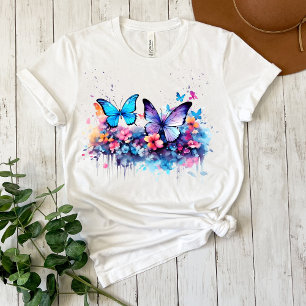 Camiseta de Borboleta Desenhada com Aquarela
