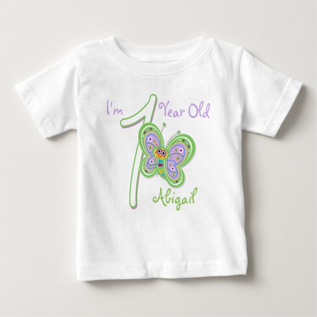 Camiseta de borboleta para bebê de primeiro aniver (Frente)