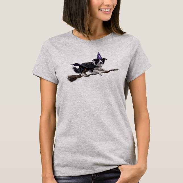 Camiseta de Bruxa Border Collie Fofa (Frente)