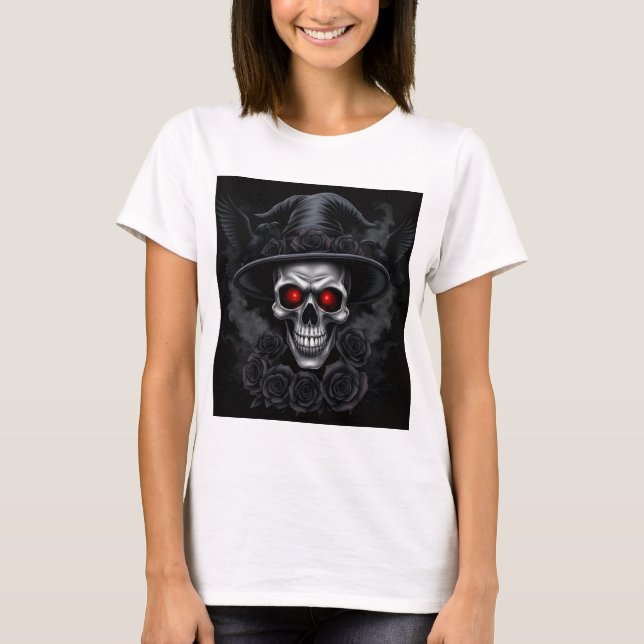 Camiseta de Bruxa Caveira Gótica Impressionante (Frente)