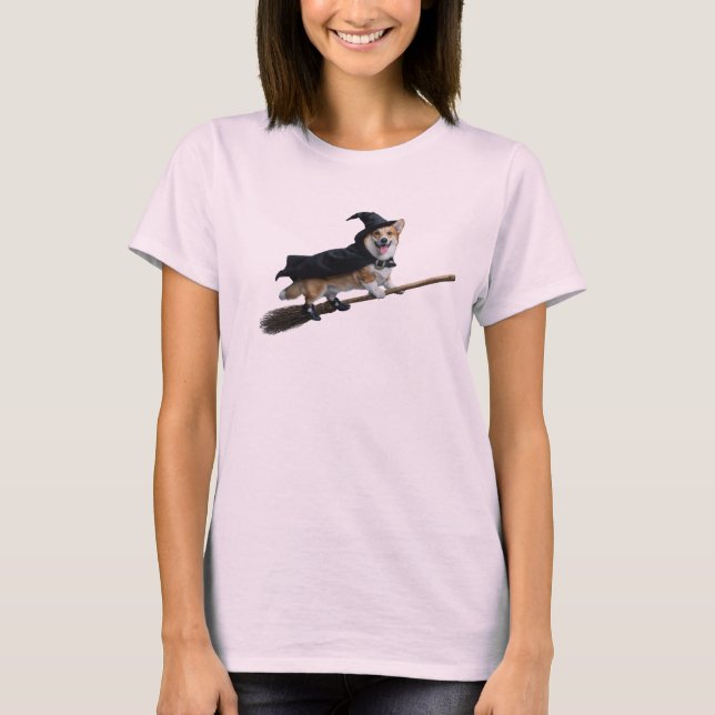 Camiseta de Bruxa Corgi Fofa (Frente)
