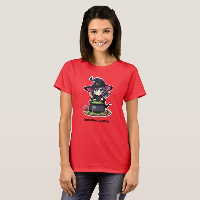 Camiseta de Bruxa de Halloween Personalizada Fofa (Frente Completa)