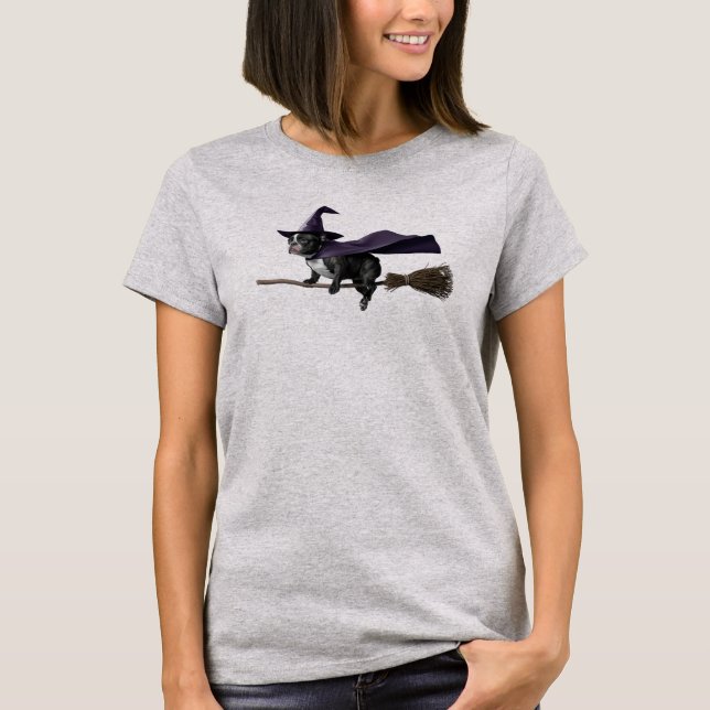 Camiseta de Bruxa French Bulldog Fofo (Frente)