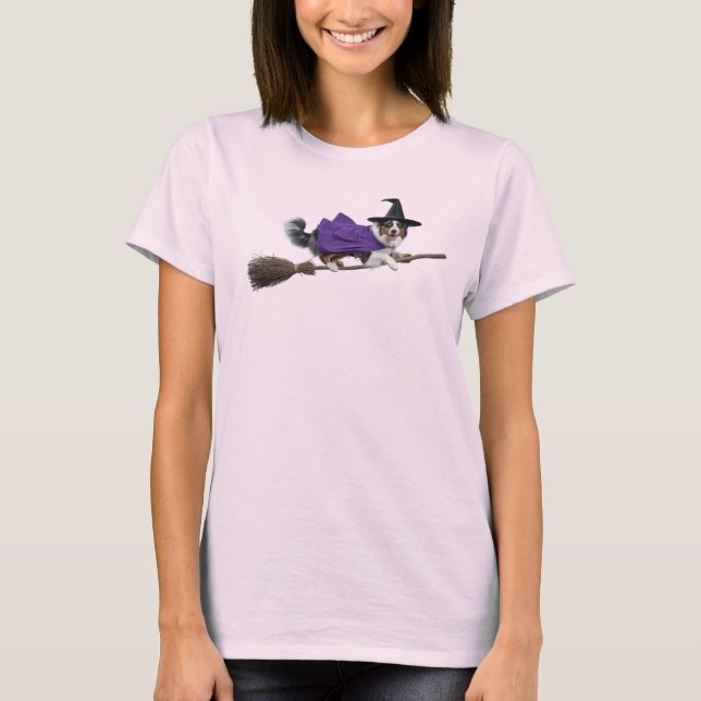 Camiseta de Bruxa Pastor Australiano Fofa (Frente)