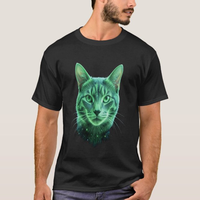 Camiseta de Cabeça de Gato Bioluminescente Brilhan (Frente)