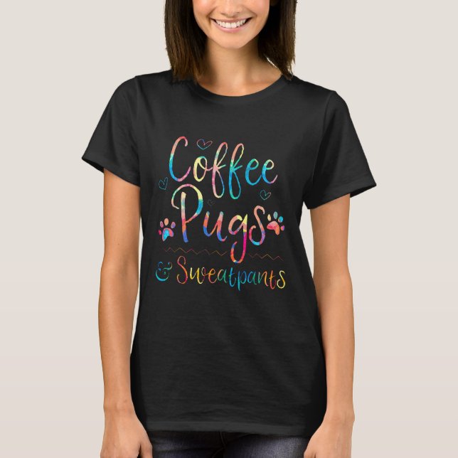 Camiseta de Cachorro da Raça Pug de Café e Calças  (Frente)