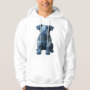 Camiseta de Cachorro de Arte em Remendo de Jeans F