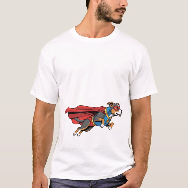 Camiseta de Cachorro Fofo com Fantasia de Herói (Frente)