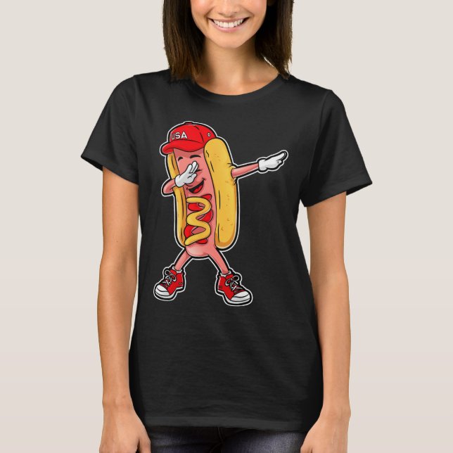 Camiseta De Cachorro-Quente Com Dabbing 4 De Julho (Frente)