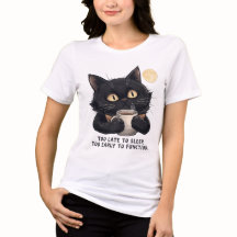 Camiseta de Café de Gato Preto Engraçada – Tarde D