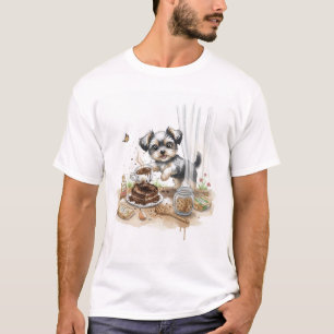Camiseta de Café em Aquarela de Cachorrinho Fofo
