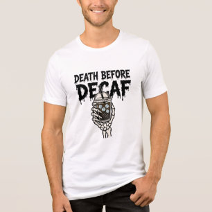 Camiseta de Café Esqueleto Morte Antes do Descafei