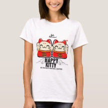 Camiseta de Café Happy Kitty Gato Sortudo Gráfico