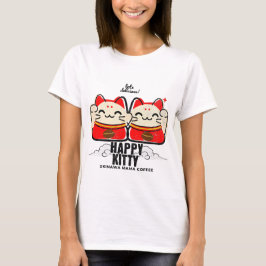 Camiseta de Café Happy Kitty Gato Sortudo Gráfico 