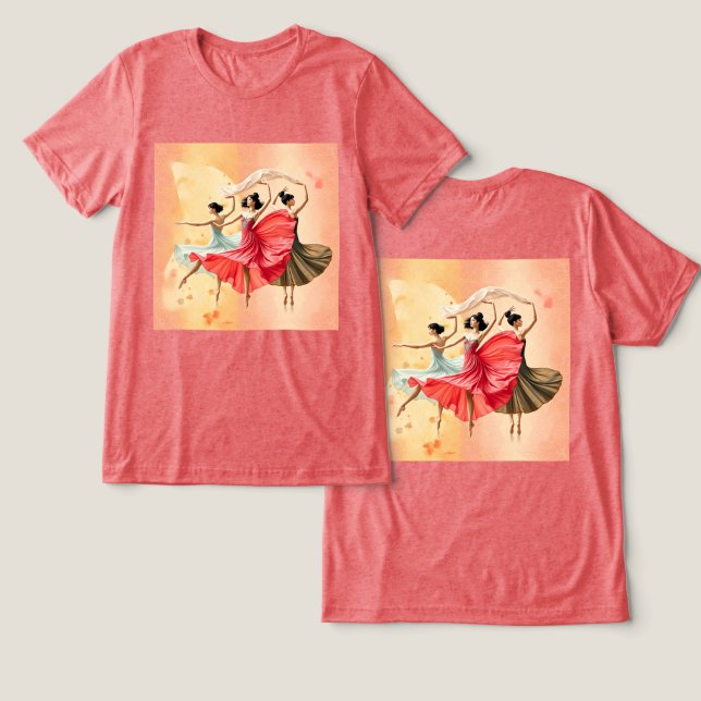 Camiseta-de-camisa-de-camisa-de-dança feminina (Design Frente e Verso)